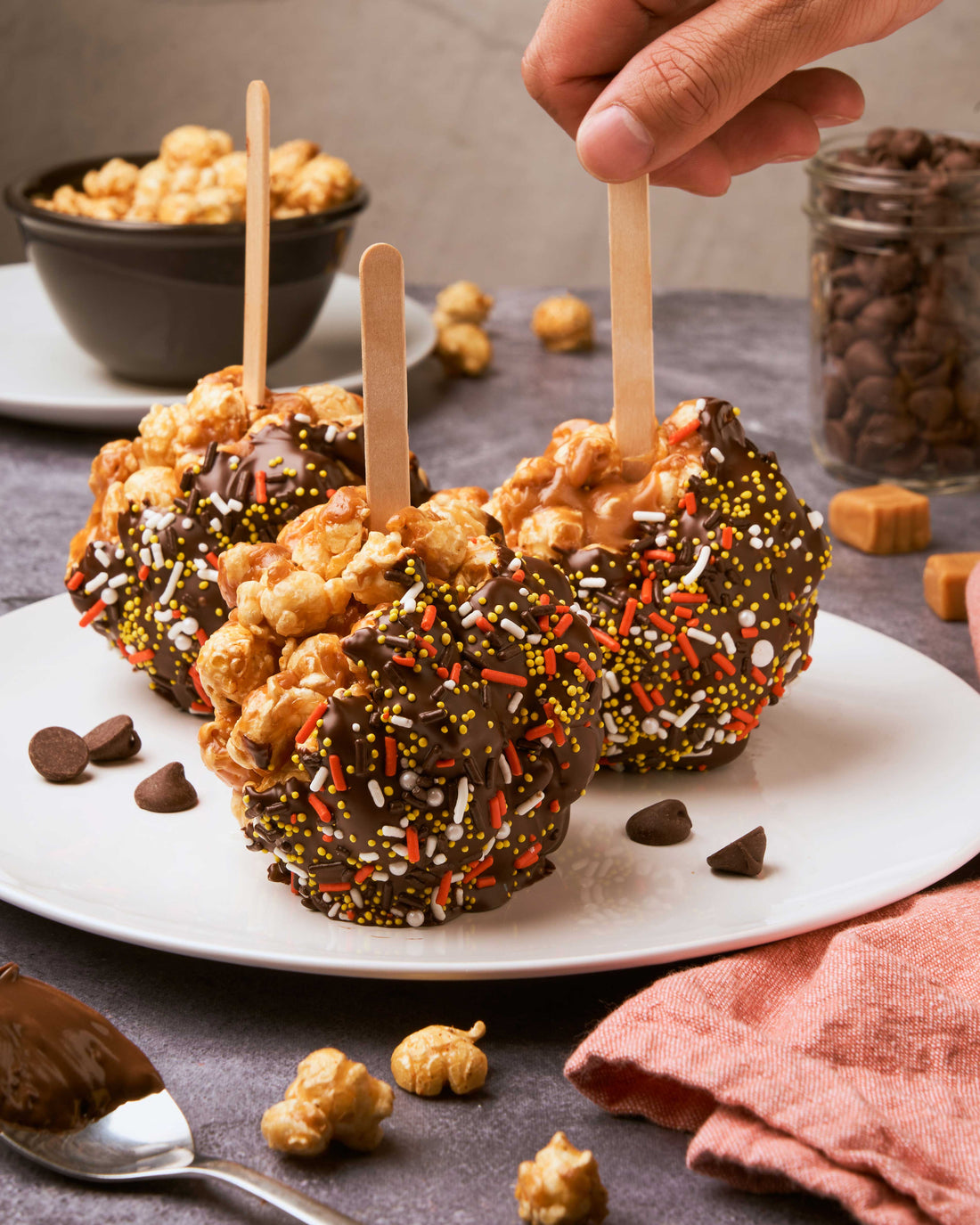 Chocolate Caramel Popcorn Balls