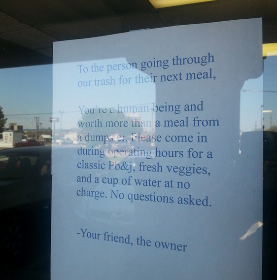 Restaurant Owner Posts Public Message To Dumpster Diver (Photo)